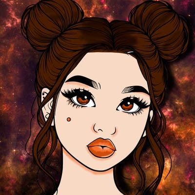 realistic girl with two buns on her hair and lips