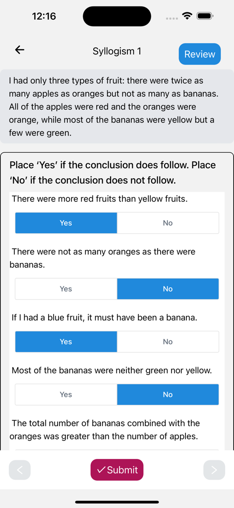 UCAT Preparation - Syllogism logic puzzle from the UCAT Preparation mobile app