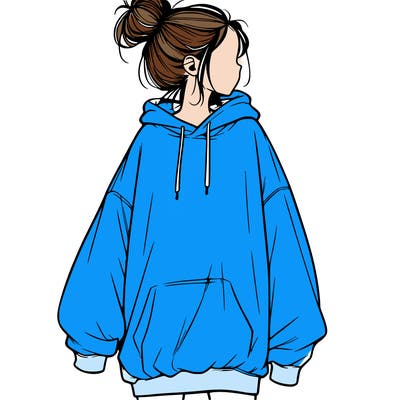 realistic girl with a oversized sweatshirt on and a bun