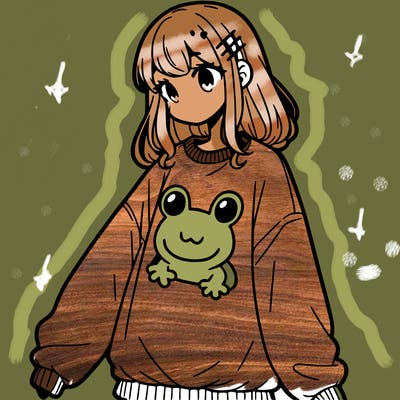 girl wearing frogging sweatshirt