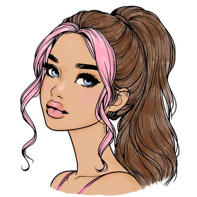 realistic girl with a ponytail on her hair and lips