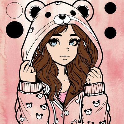 realistic girl in a animal pjs hoodie