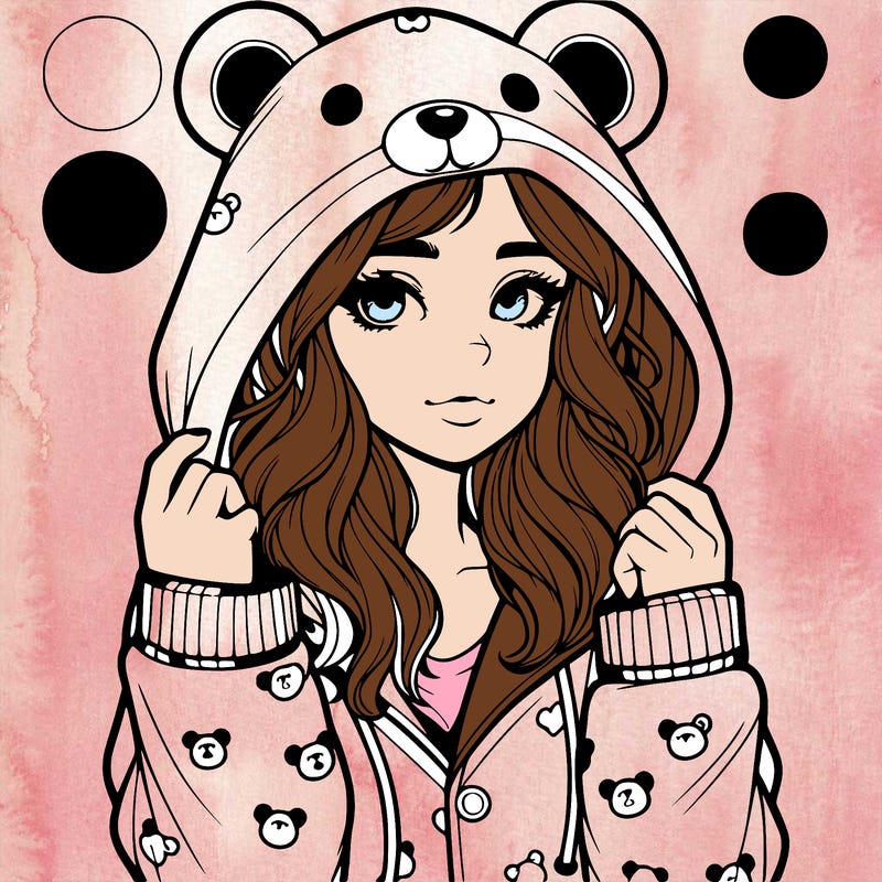 realistic girl in a animal pjs hoodie