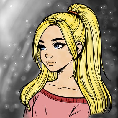 realistic girl with a high ponytail