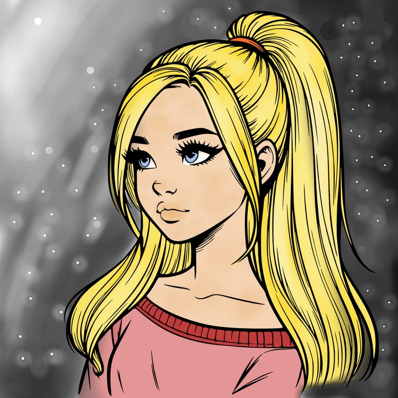 realistic girl with a high ponytail