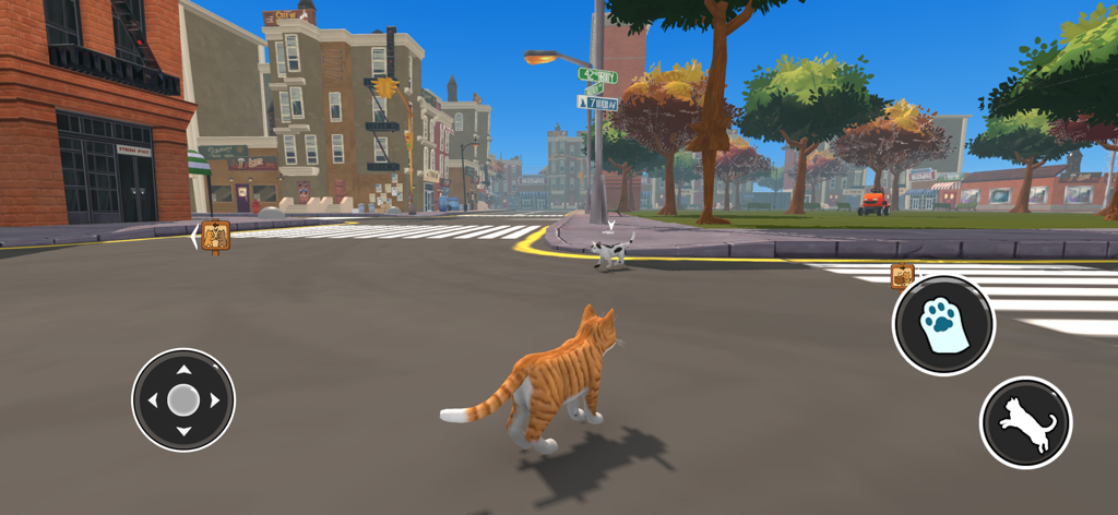 Cat Life Simulator: Cat & Mice - An orange cat walking through a city street in Cat Life Simulator