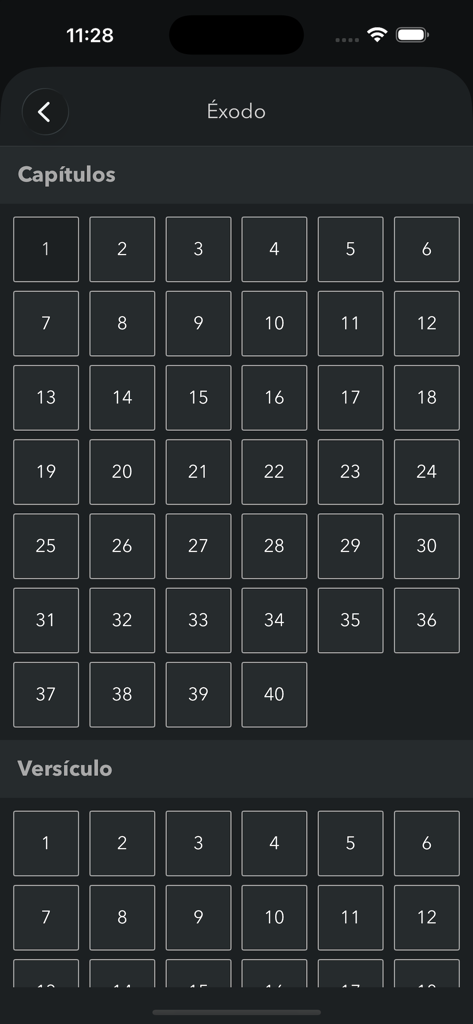 Biblia RV 1909 - Chapter and verse selection screen for Exodus in the Biblia RV 1909 app