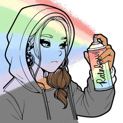 a realistic girl, spray painting