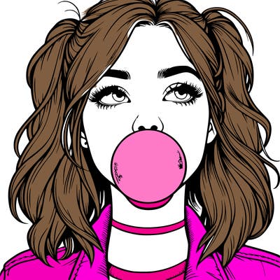 realististic girl blowing bubble -gum