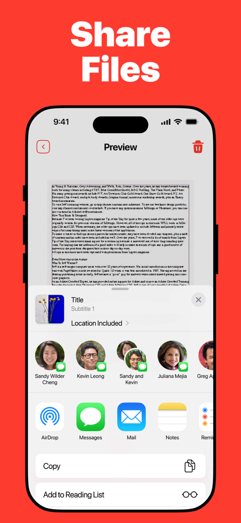 An iPhone displaying the native iOS share sheet to send a converted document via messages, email, or AirDrop.