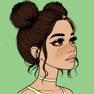 realistic girl with buns on the top of her head