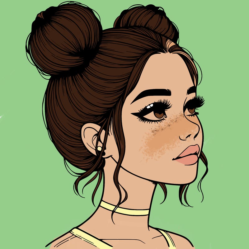 realistic girl with buns on the top of her head
