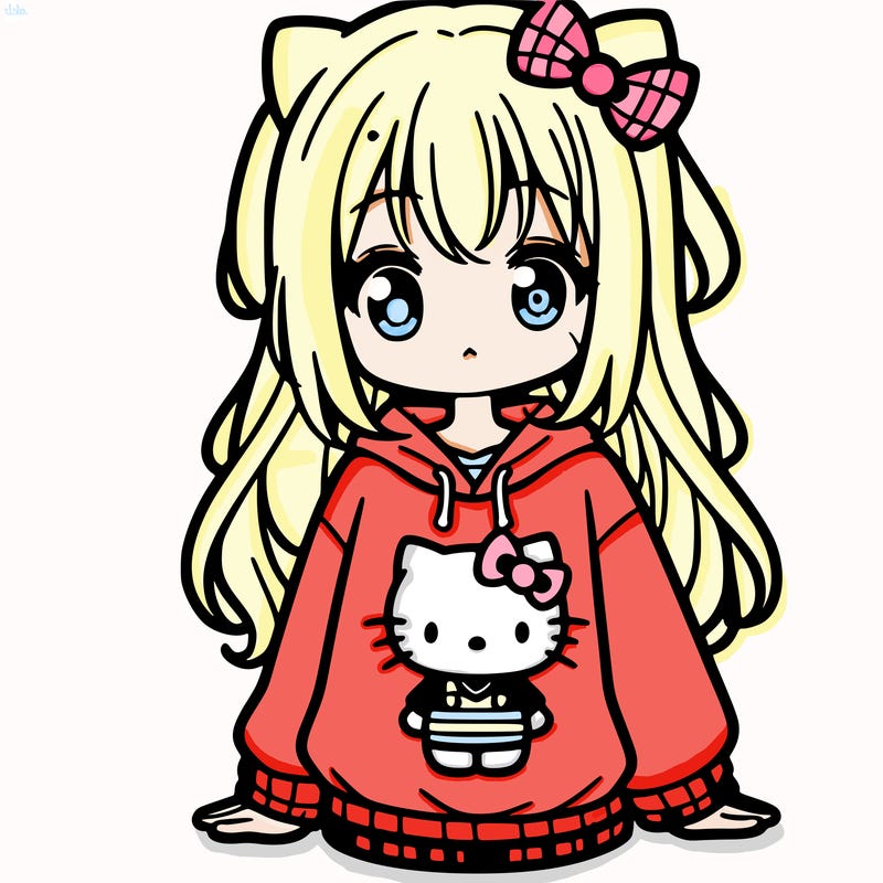 cute anime girl wearing a kuromi from hello kitty sweatshirt