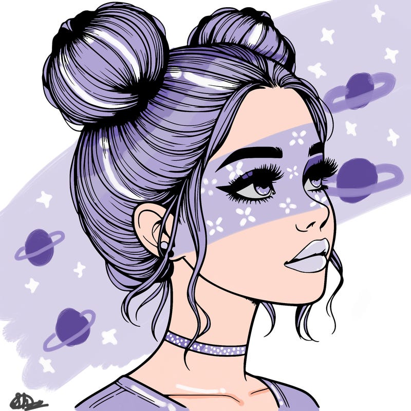 realistic girl with buns on the top of her head