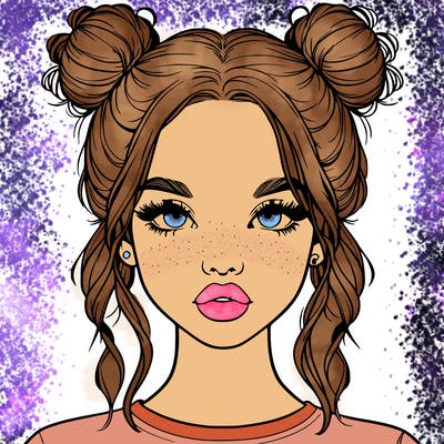 realistic girl with two buns in hair and lips