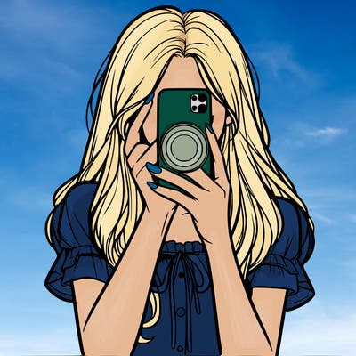 a realistic girl holding her phone taking pictures