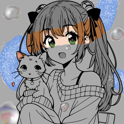 anime girl with cat