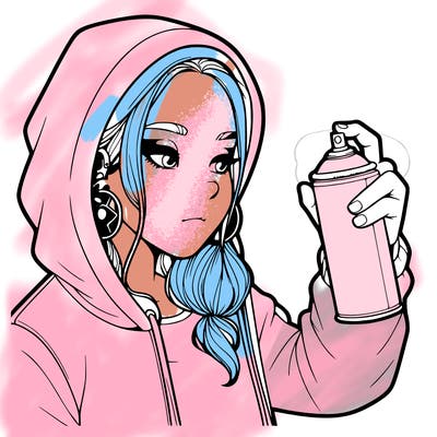 a realistic girl, spray painting