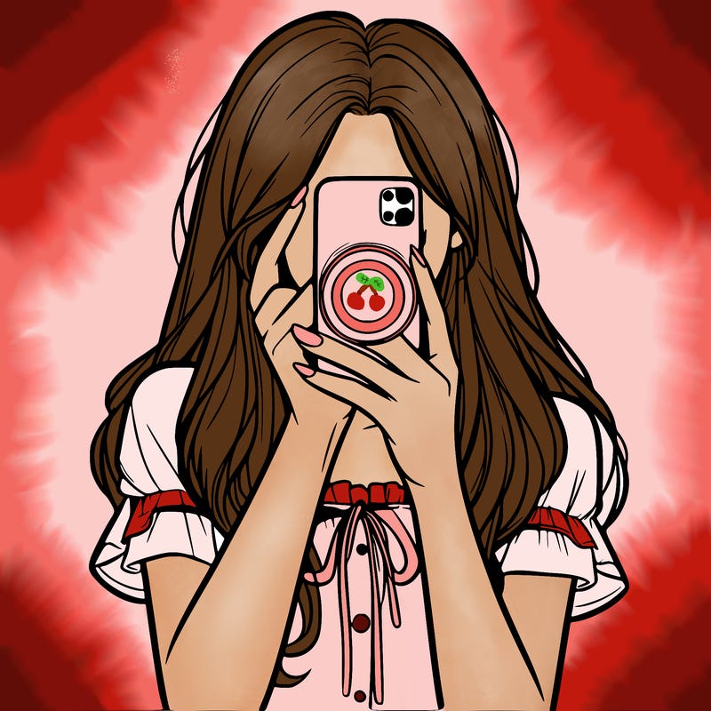 a realistic girl holding her phone taking pictures