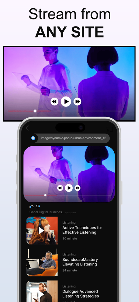 Screen Mirroring + Cast To TV - ウェブサイトからテレビ画面にオンラインビデオコンテンツをキャストするスマートフォン。