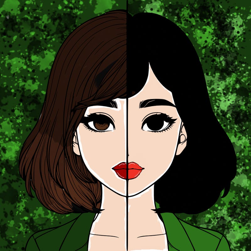 realistic girl split drawing