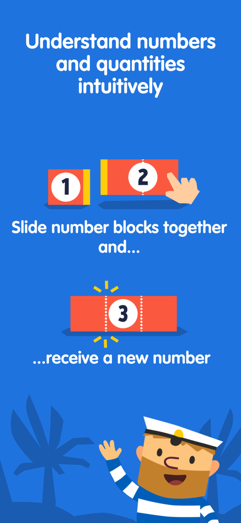 Fiete Math Numbers for Kids 5+ - Visual demonstration of combining number blocks to teach addition in Fiete Math