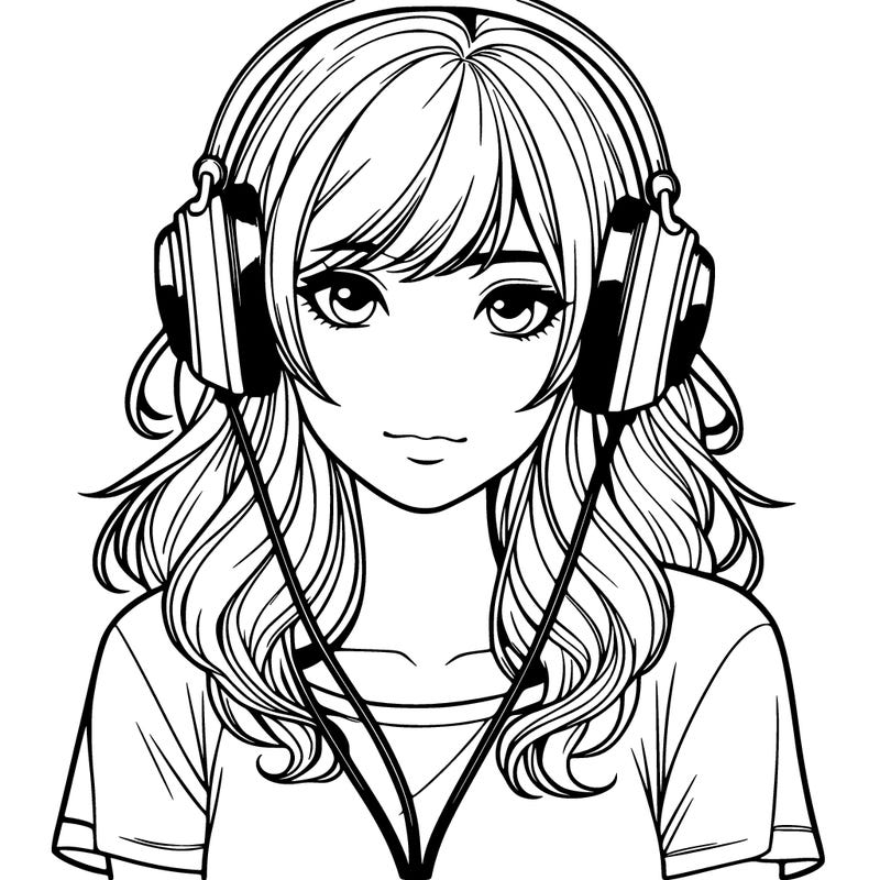 realistic girl with headphones on