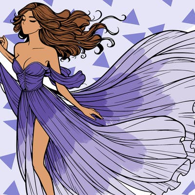 realistic woman in dress flowing the the wind