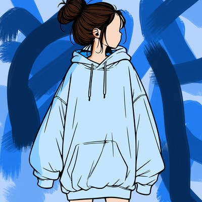 realistic girl with a oversized sweatshirt on and a bun