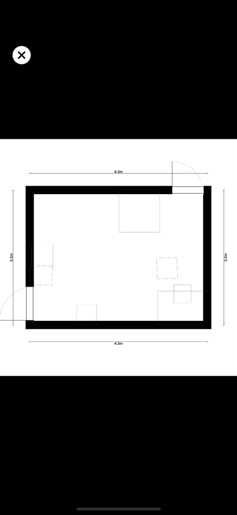 3D Scanner Lite - 3D 스캐너 앱으로 캡처한 방 치수 및 레이아웃을 보여주는 2D 평면도.