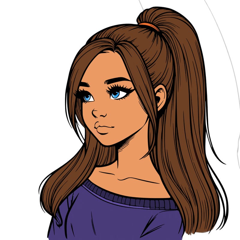 realistic girl with a high ponytail