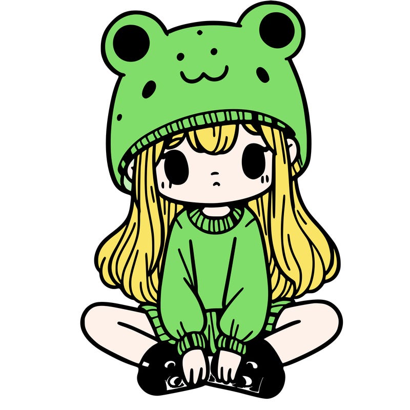 a girl wearing a frog hat and some frog socks