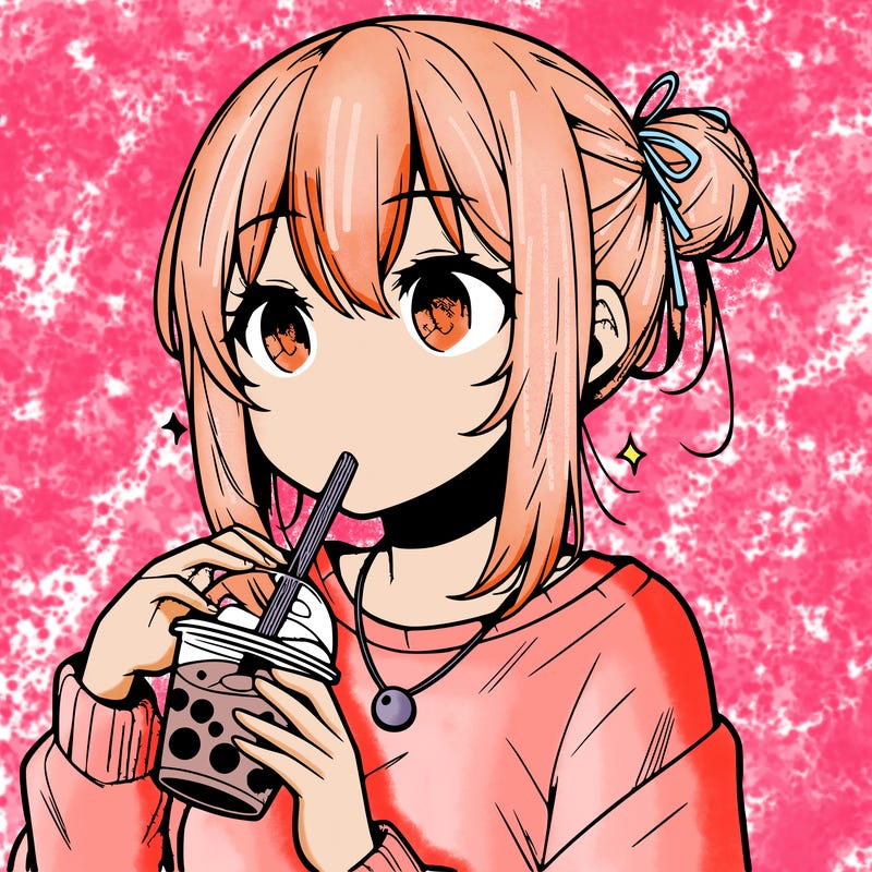 manga character drinking boba