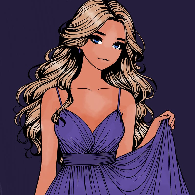 realistic girl in flowy silky prom dress