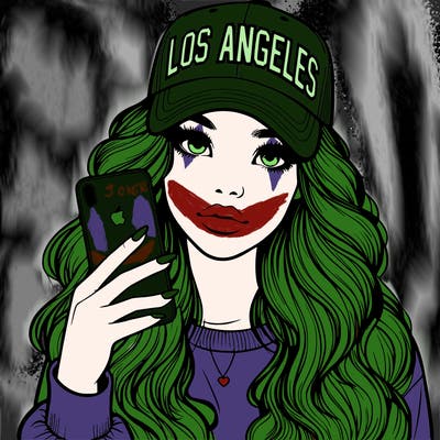 realistic beautiful girl wearing los ángeles cap holding an iphone