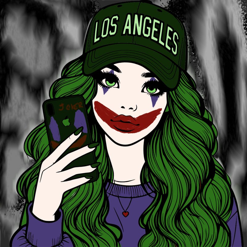 realistic beautiful girl wearing los ángeles cap holding an iphone