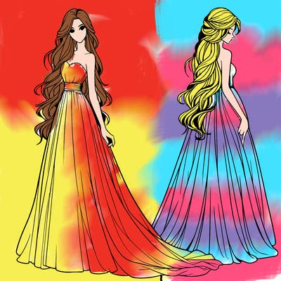 realistic woman with long flowing dress