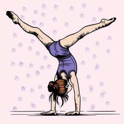realistic gymnastic hand stand girl in four splits