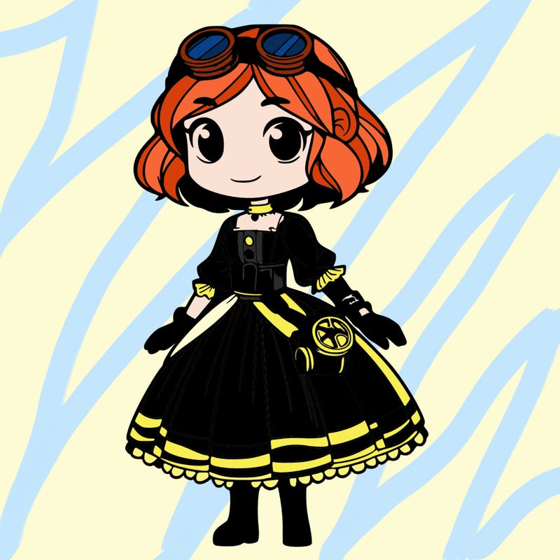 steampunk girl in a simple dress