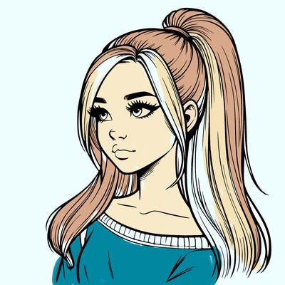realistic girl with a high ponytail