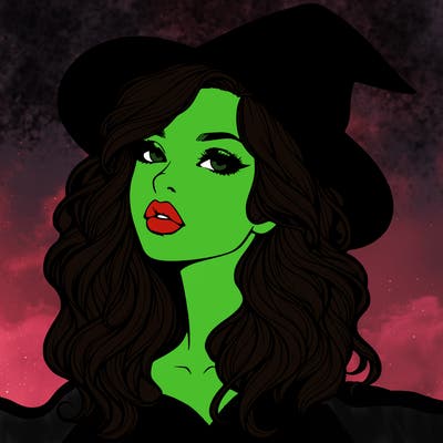 realistic witch girl with wavy hair and lips