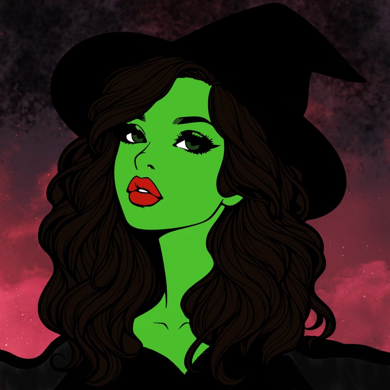 realistic witch girl with wavy hair and lips