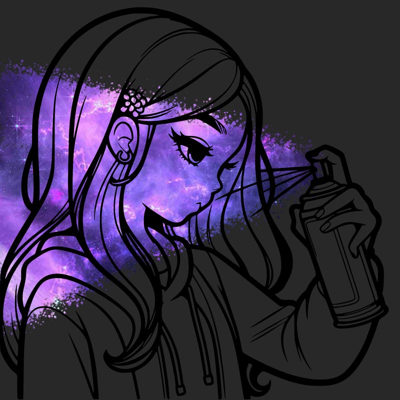 a realistic girl spray painting