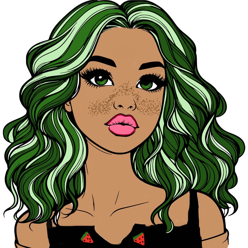 realistic girl with wavy hair and lips
