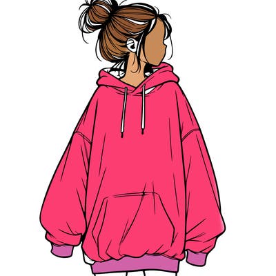 realistic girl with a oversized sweatshirt on and a bun