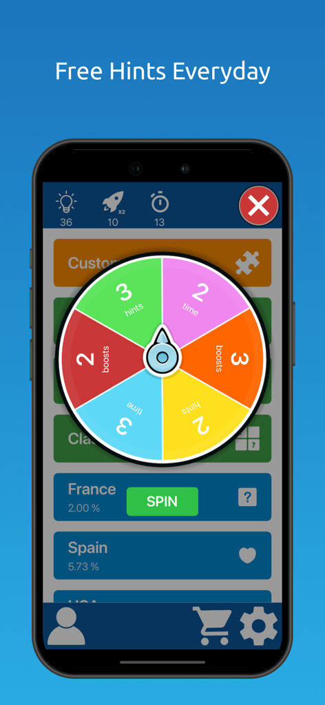 Memory Match : Brain Training - Una colorida rueda de giros diarios en la aplicación Memory Match Brain Training utilizada para ganar pistas y potenciadores gratuitos