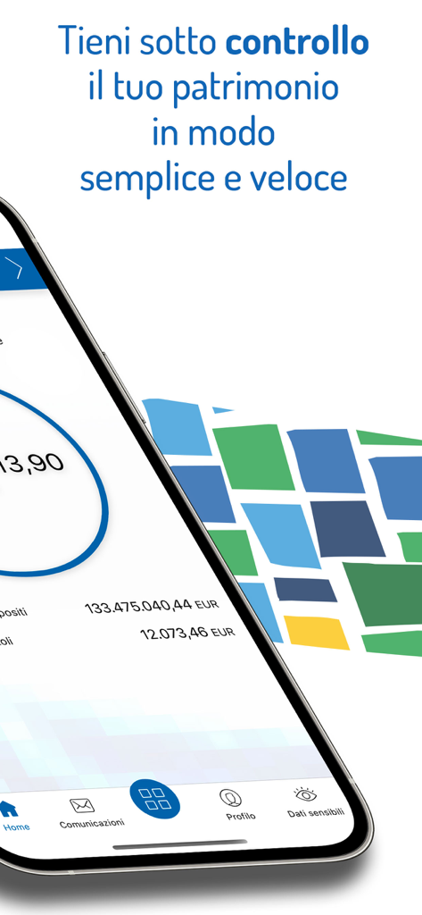 La Cassa di Ravenna S.p.A. - Asset overview screen of the Happy Banking mobile app showing financial portfolio totals.