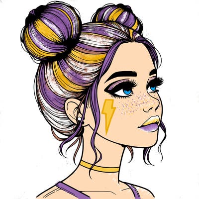 realistic girl with buns on the top of her head