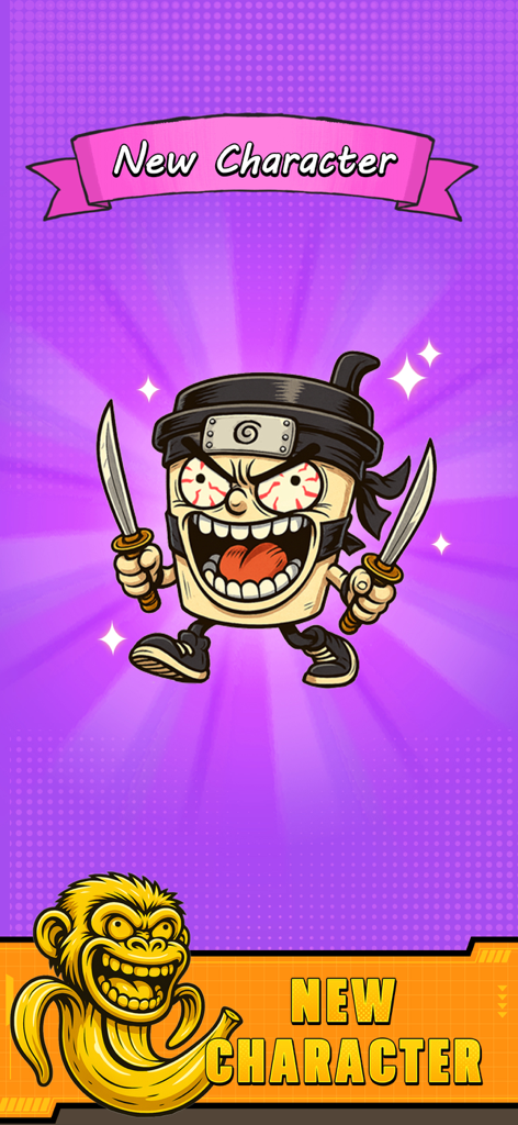Blade Clash: Hero Rush Games - New character unlock screen in Blade Clash featuring a cartoon ninja coffee cup wielding two blades