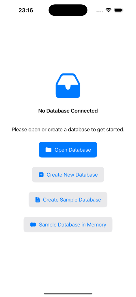 Money Manager EX - Money Manager EX app startup screen showing options to open or create a financial database